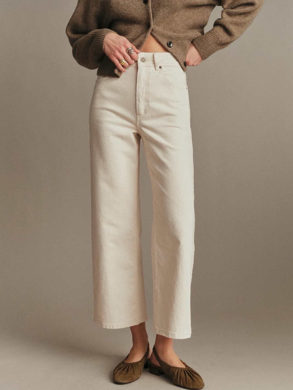Sézane Cropped Women’s Jeans in Ivory-Size 10